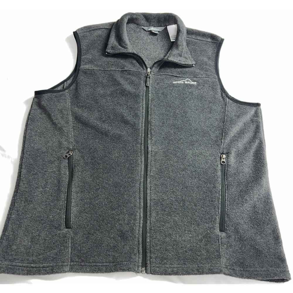 Eddie Bauer Vest Men's L Fleece Full Zip Mock Neck Jacket Dark Charcoal Gray C10